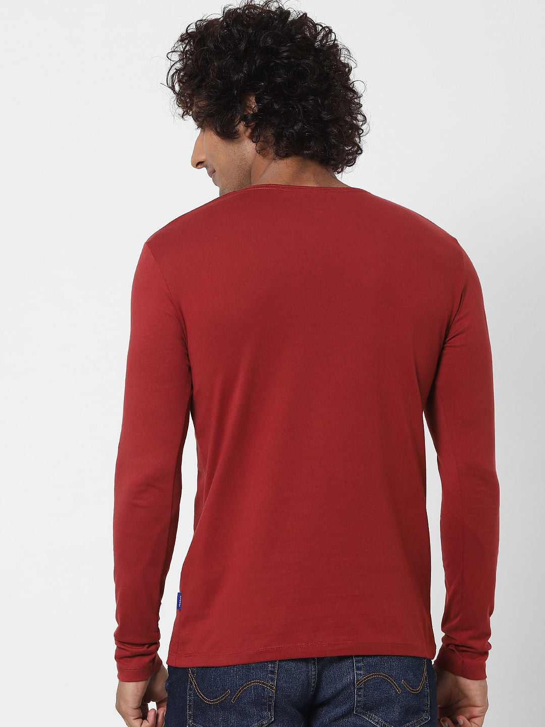 Red V Neck Full Sleeves T-shirt