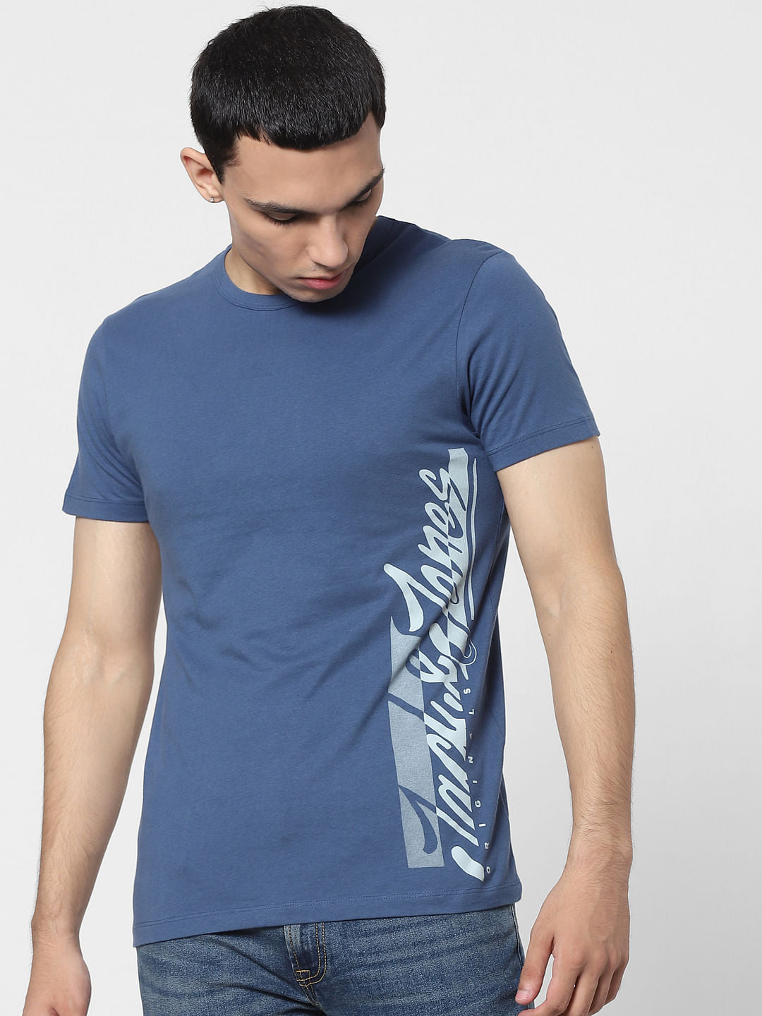 Blue Logo Print Crew Neck T-shirt