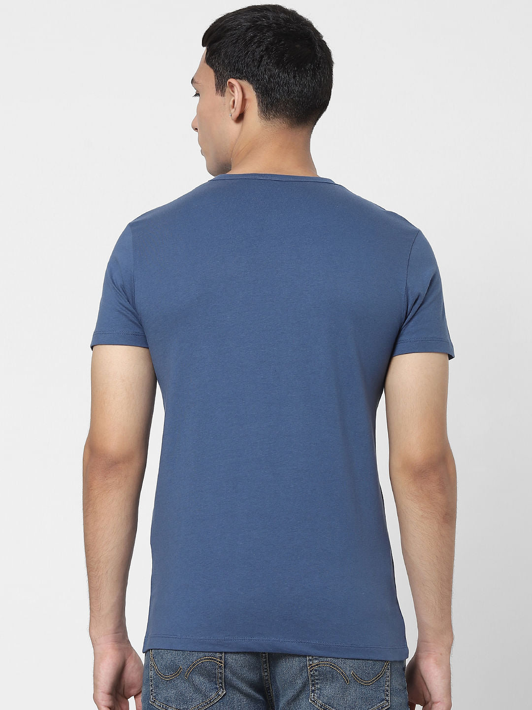 Blue Logo Print Crew Neck T-shirt