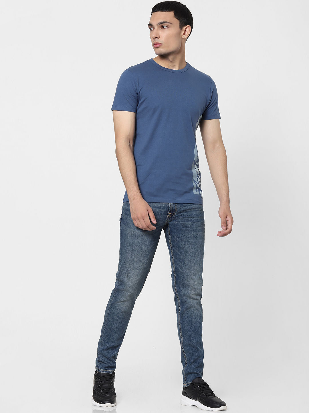 Blue Logo Print Crew Neck T-shirt