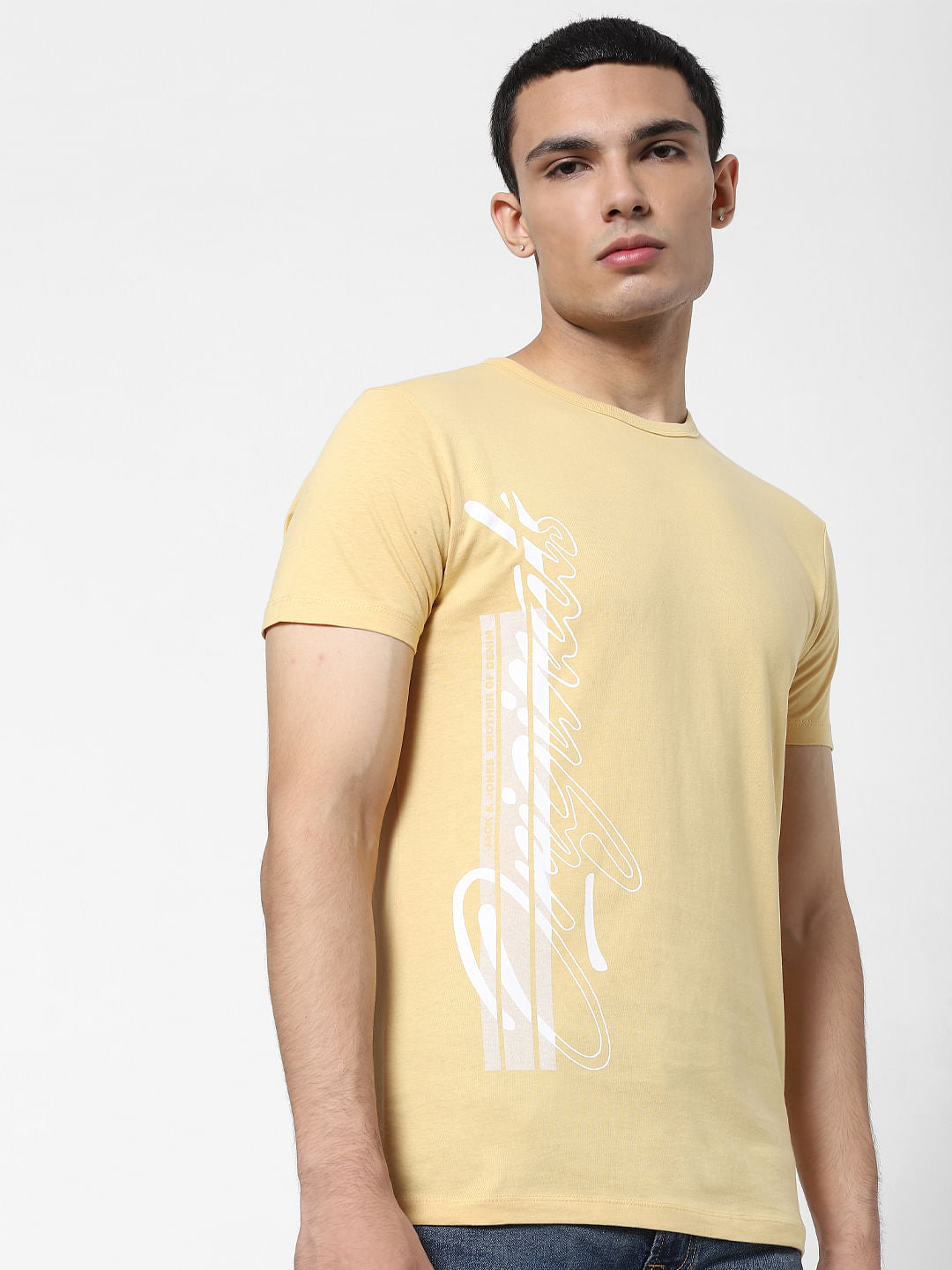 Yellow Logo Print Crew Neck T-shirt - S