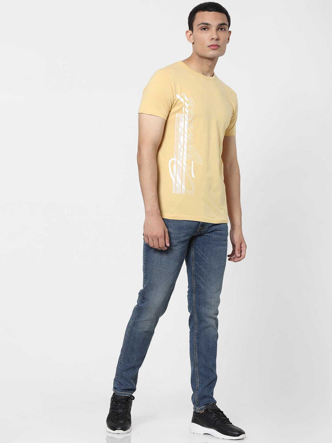 Yellow Logo Print Crew Neck T-shirt