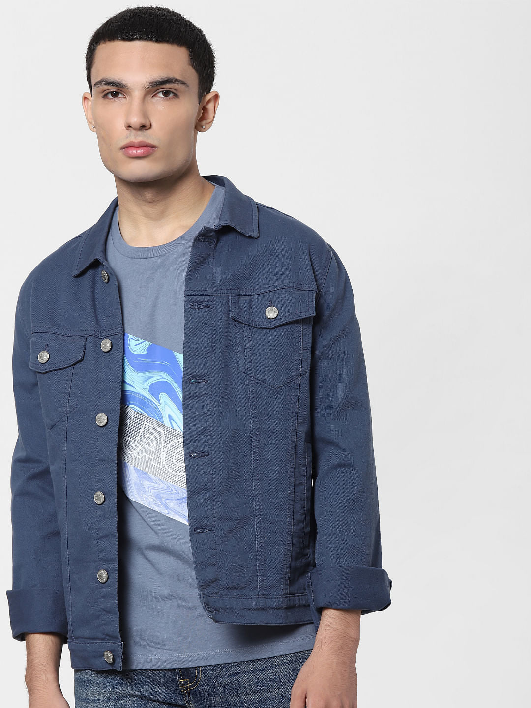 Blue Logo Print Crew Neck T-shirt - S