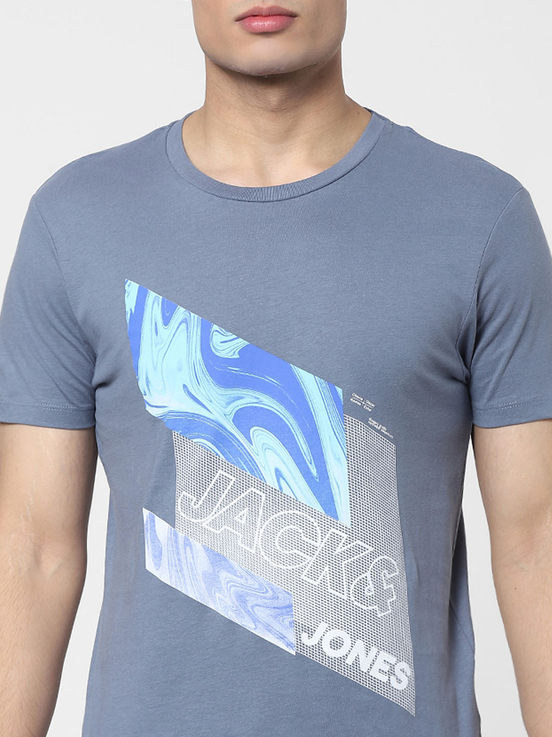 Blue Logo Print Crew Neck T-shirt