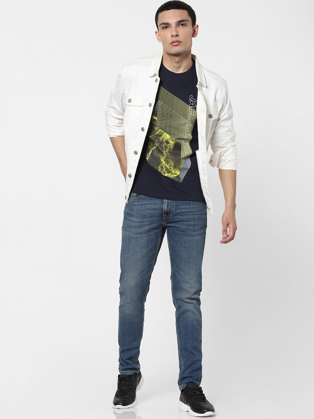 Dark Blue Logo Print Crew Neck T-shirt - S