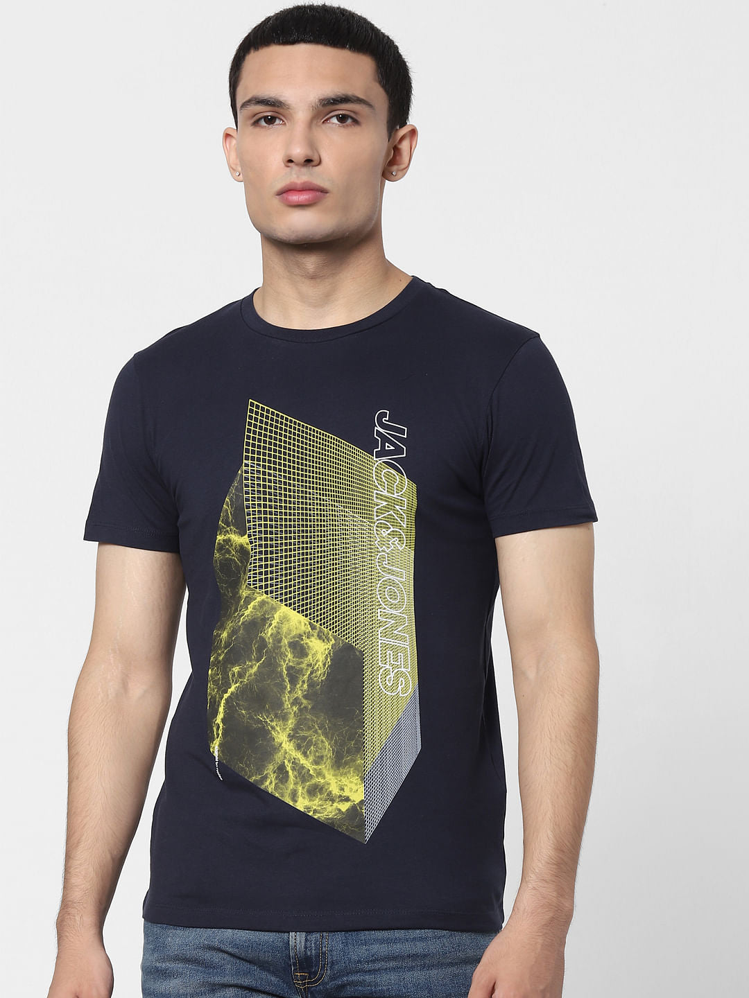 Dark Blue Logo Print Crew Neck T-shirt