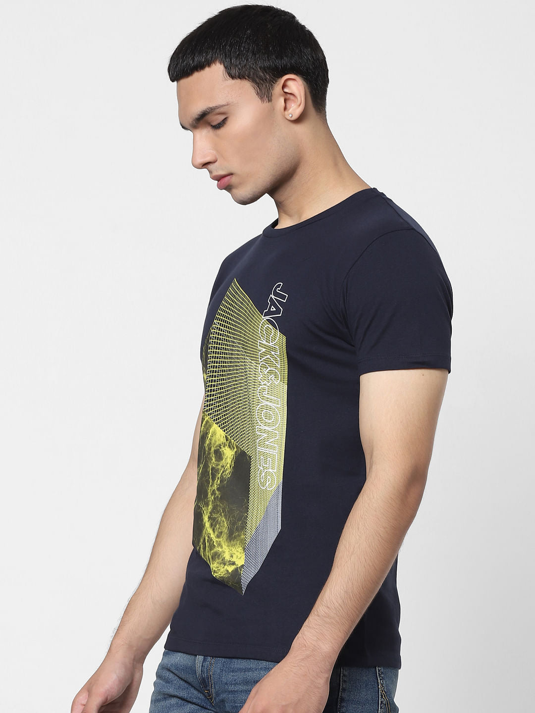 Dark Blue Logo Print Crew Neck T-shirt
