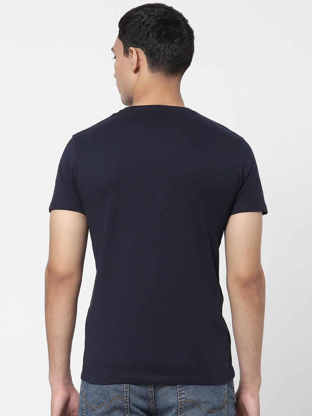 Dark Blue Logo Print Crew Neck T-shirt