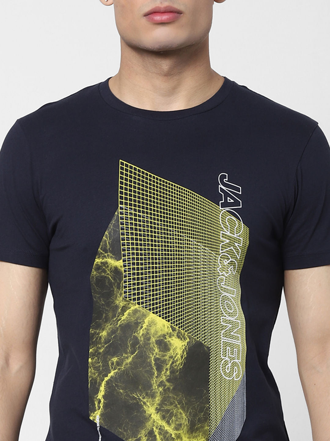 Dark Blue Logo Print Crew Neck T-shirt