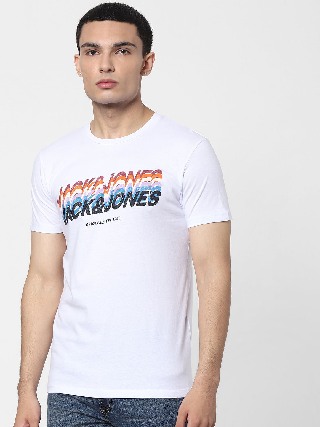White Blue Graphic Print T-shirt
