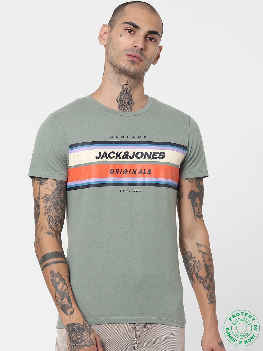 Green Logo Print Crew Neck T-shirt