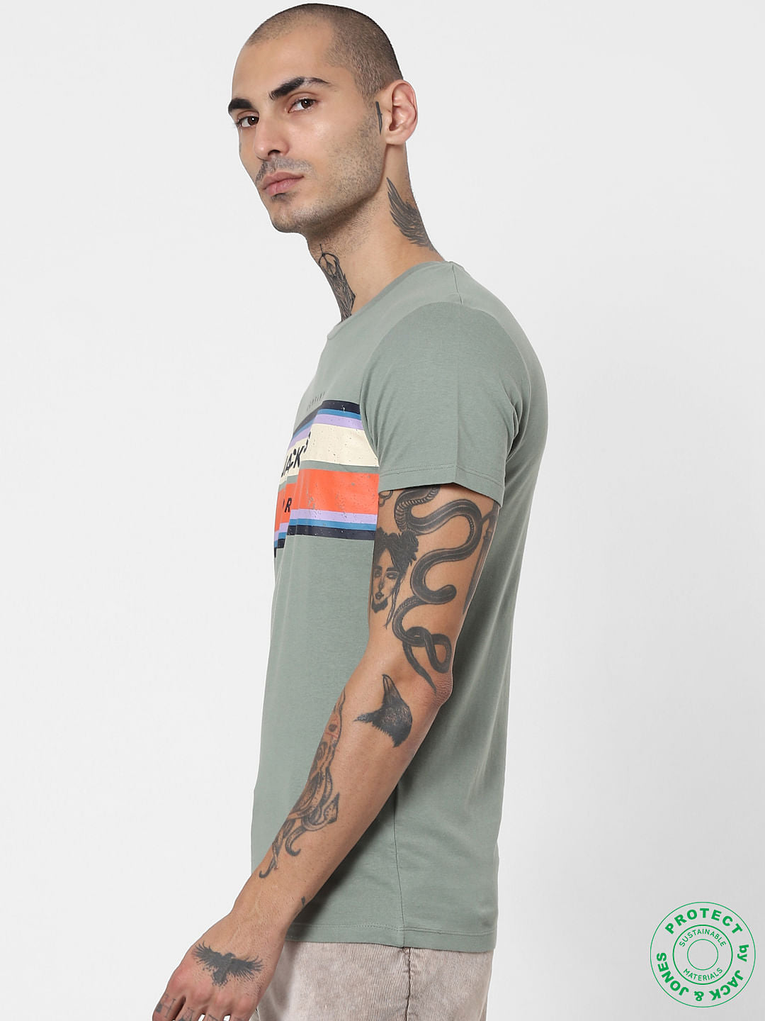 Green Logo Print Crew Neck T-shirt