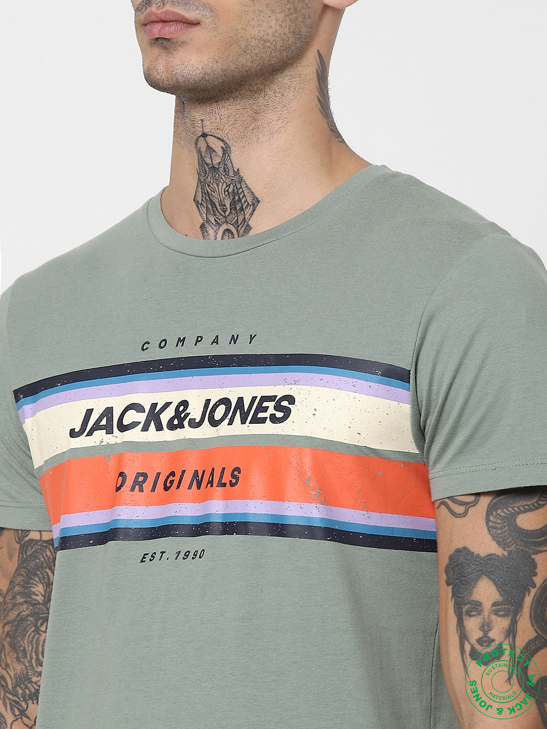 Green Logo Print Crew Neck T-shirt