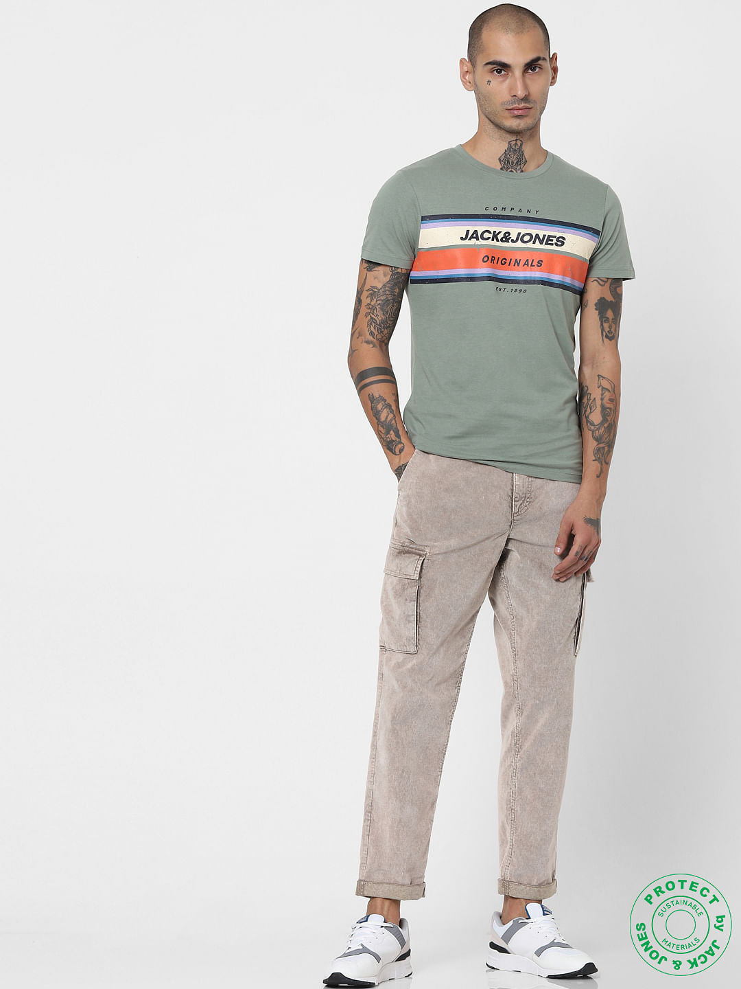 Green Logo Print Crew Neck T-shirt