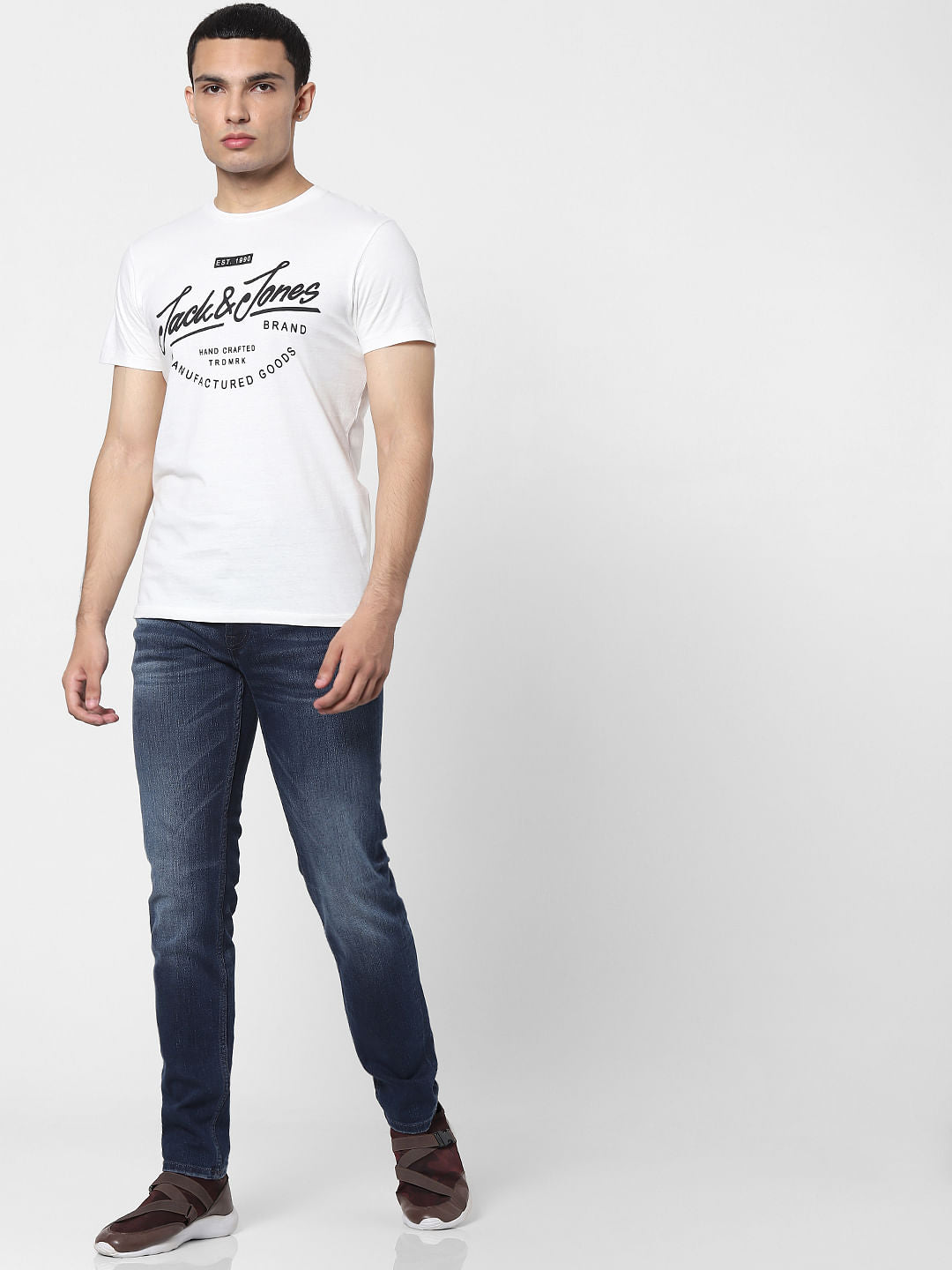 White Logo Print Crew Neck T-shirt