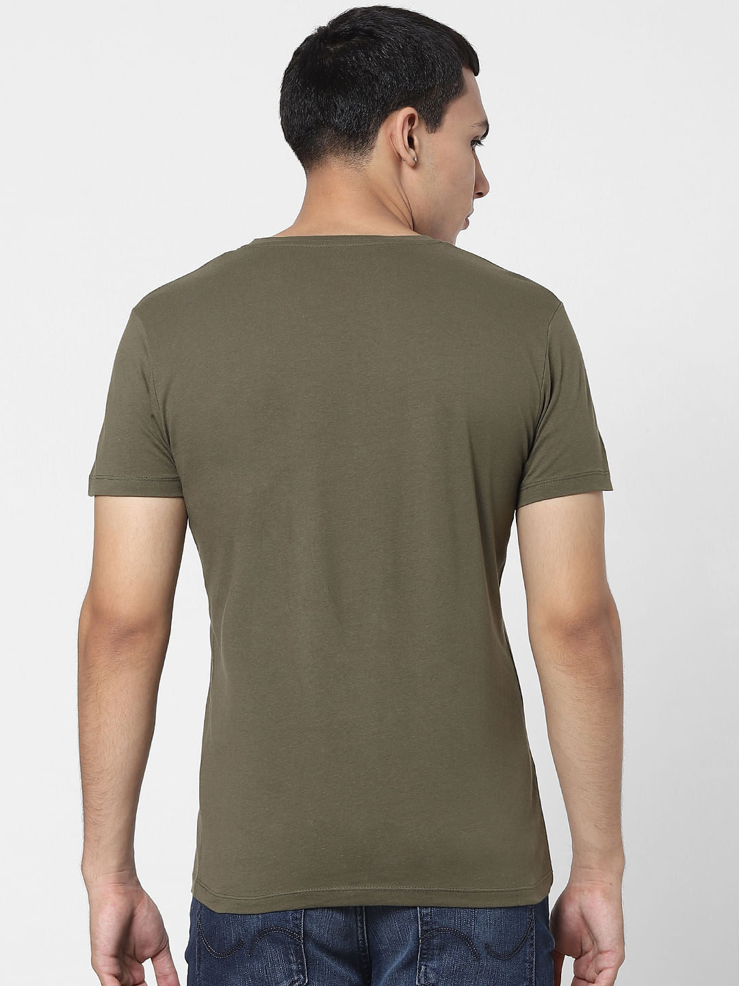 Olive Green Logo Print Crew Neck T-shirt