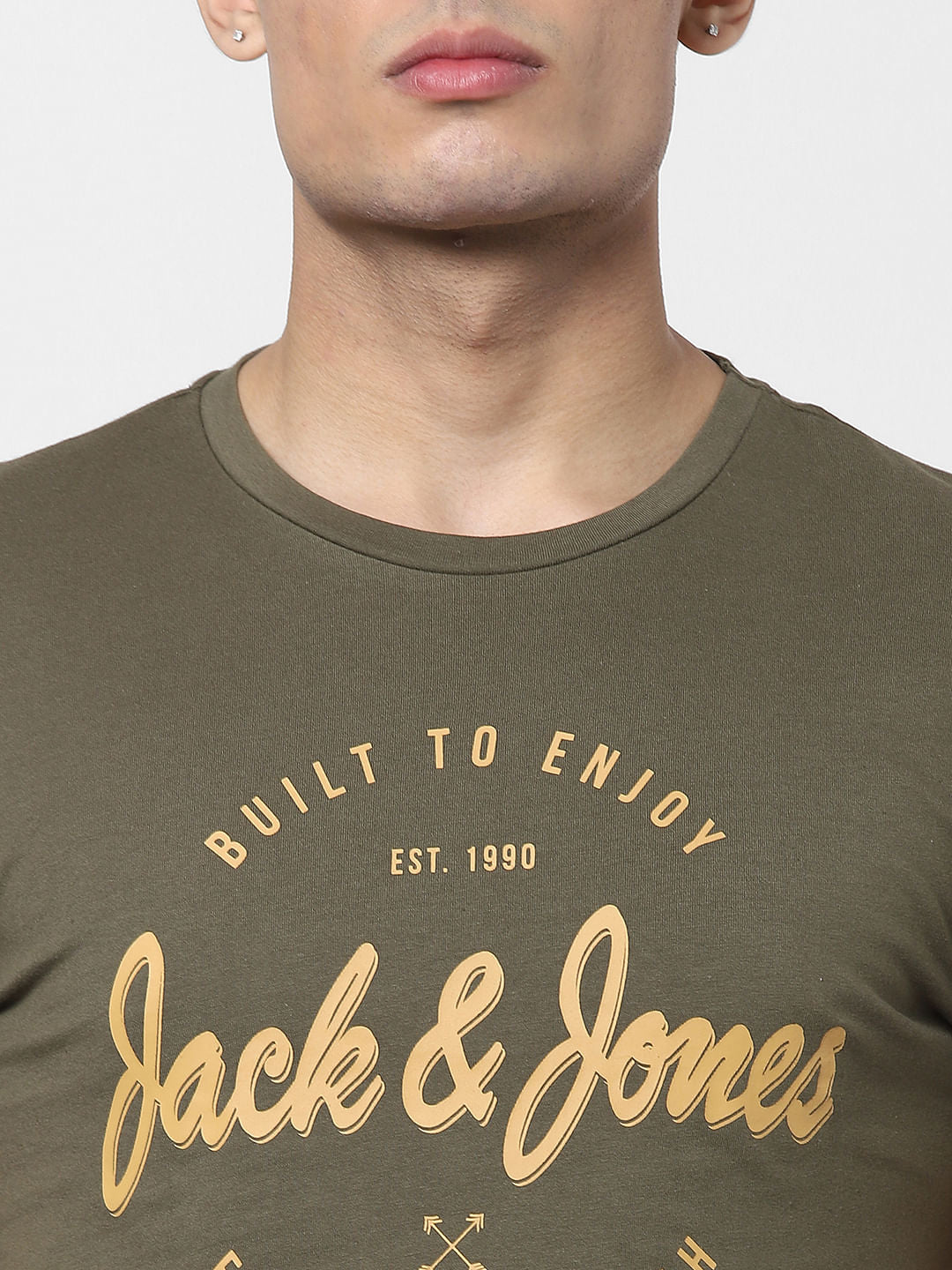 Olive Green Logo Print Crew Neck T-shirt