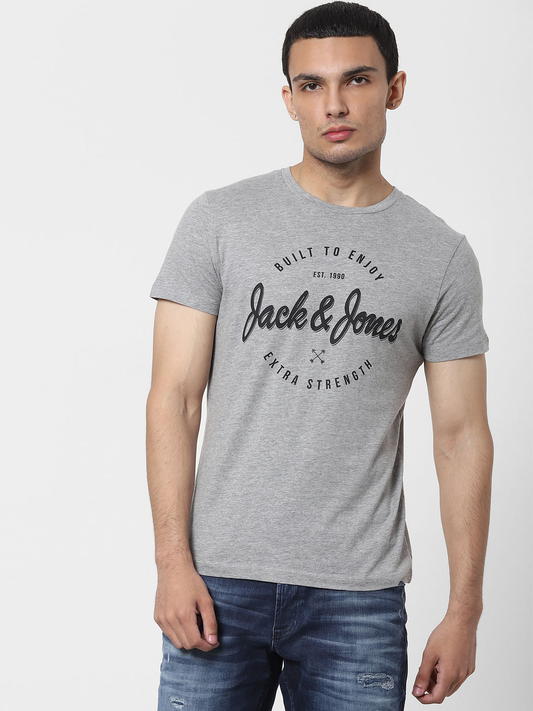 Grey Logo Print Crew Neck T-shirt