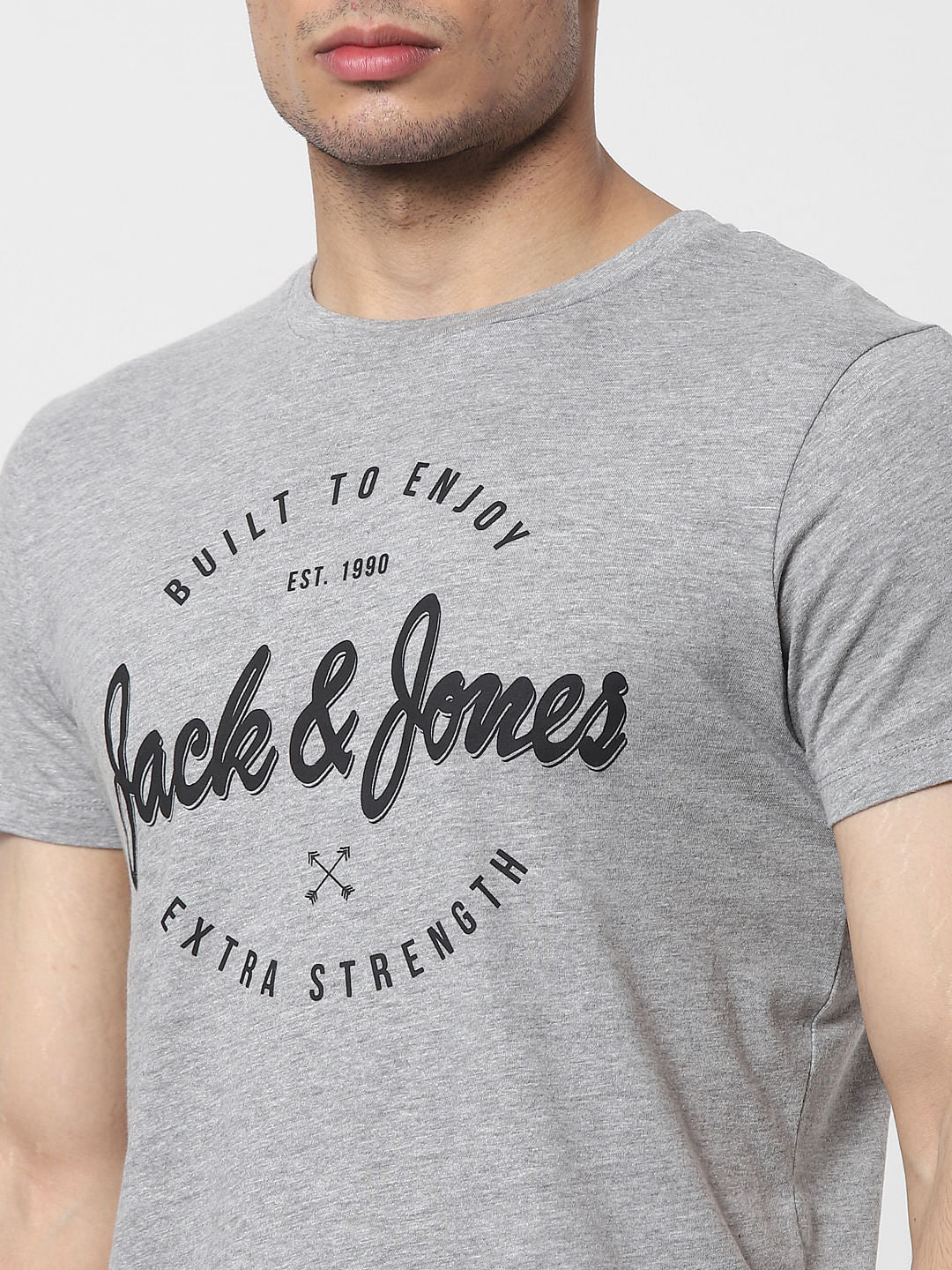 Grey Logo Print Crew Neck T-shirt