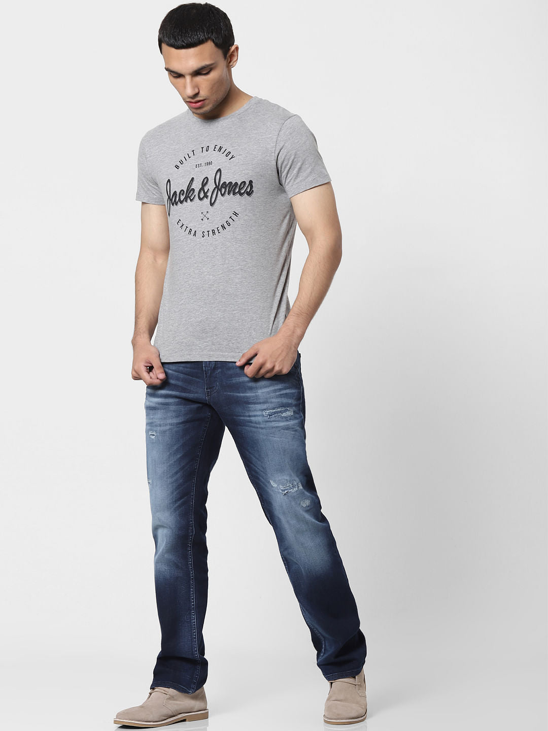 Grey Logo Print Crew Neck T-shirt