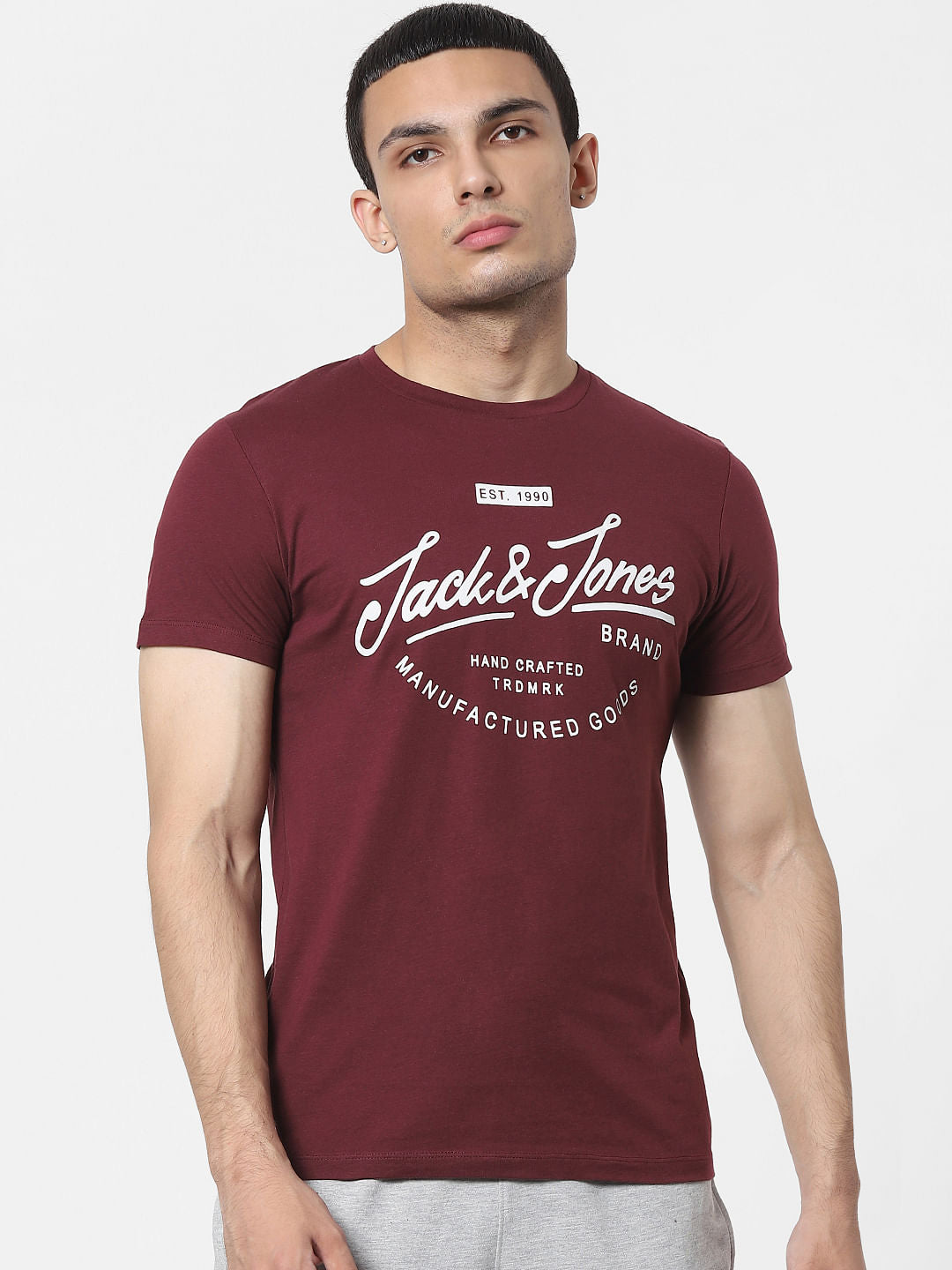 Maroon Logo Print Crew Neck T-shirt