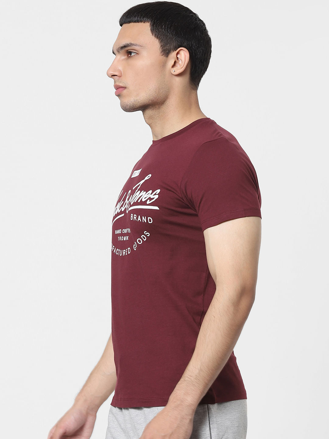Maroon Logo Print Crew Neck T-shirt