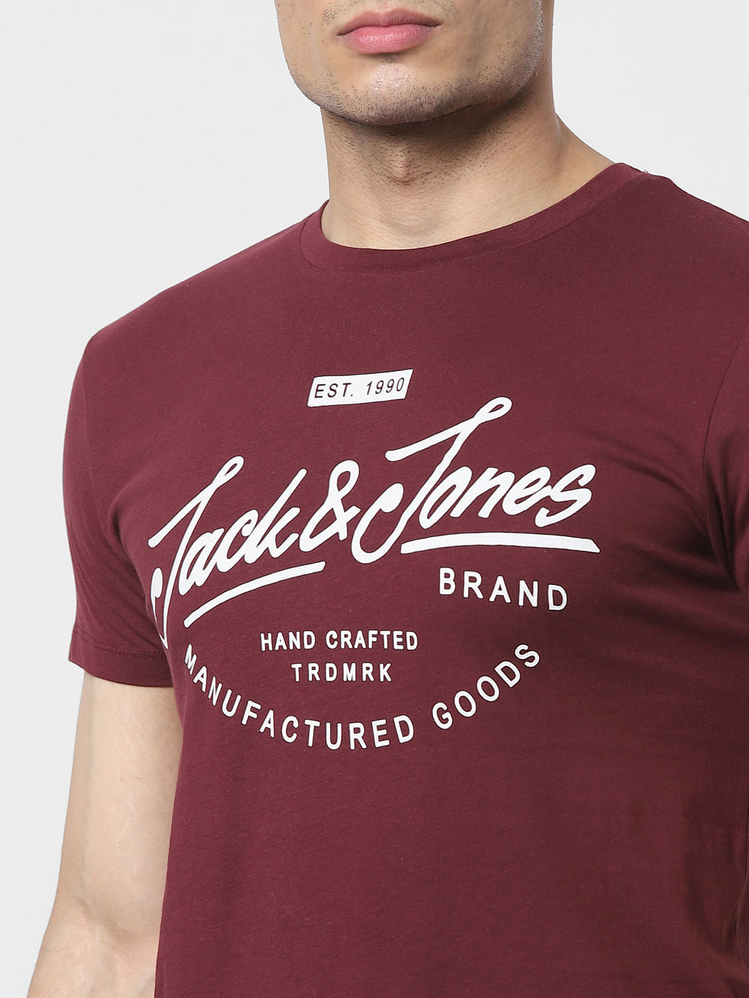 Maroon Logo Print Crew Neck T-shirt