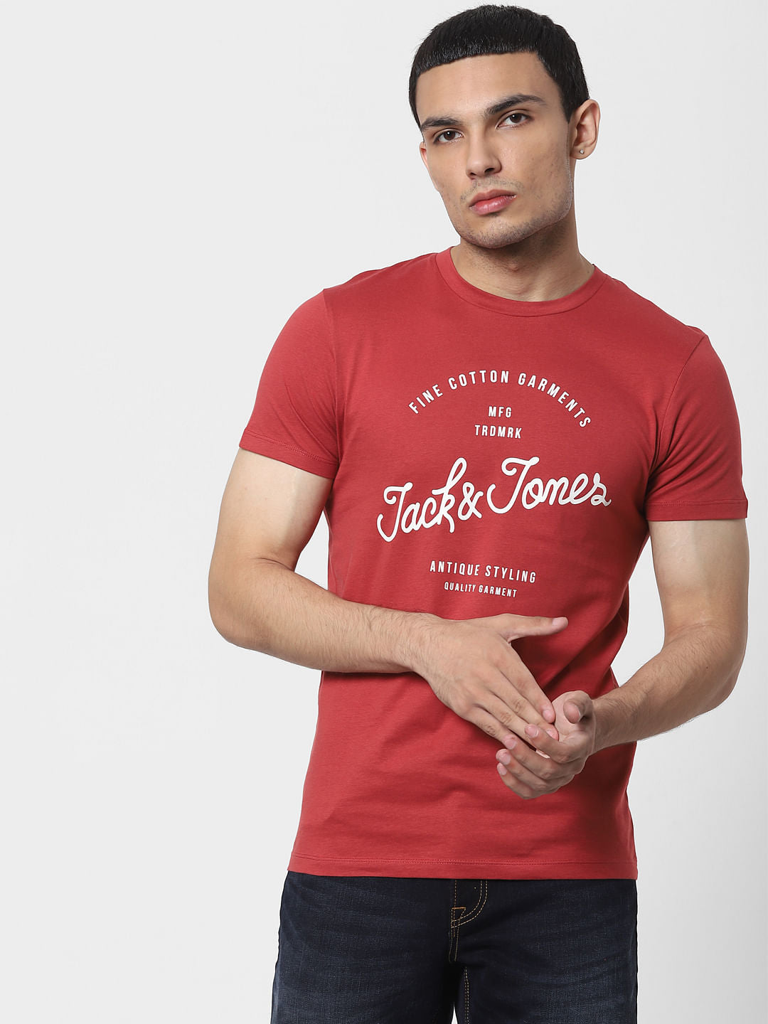 Brick Red Logo Print Crew Neck T-shirt - S
