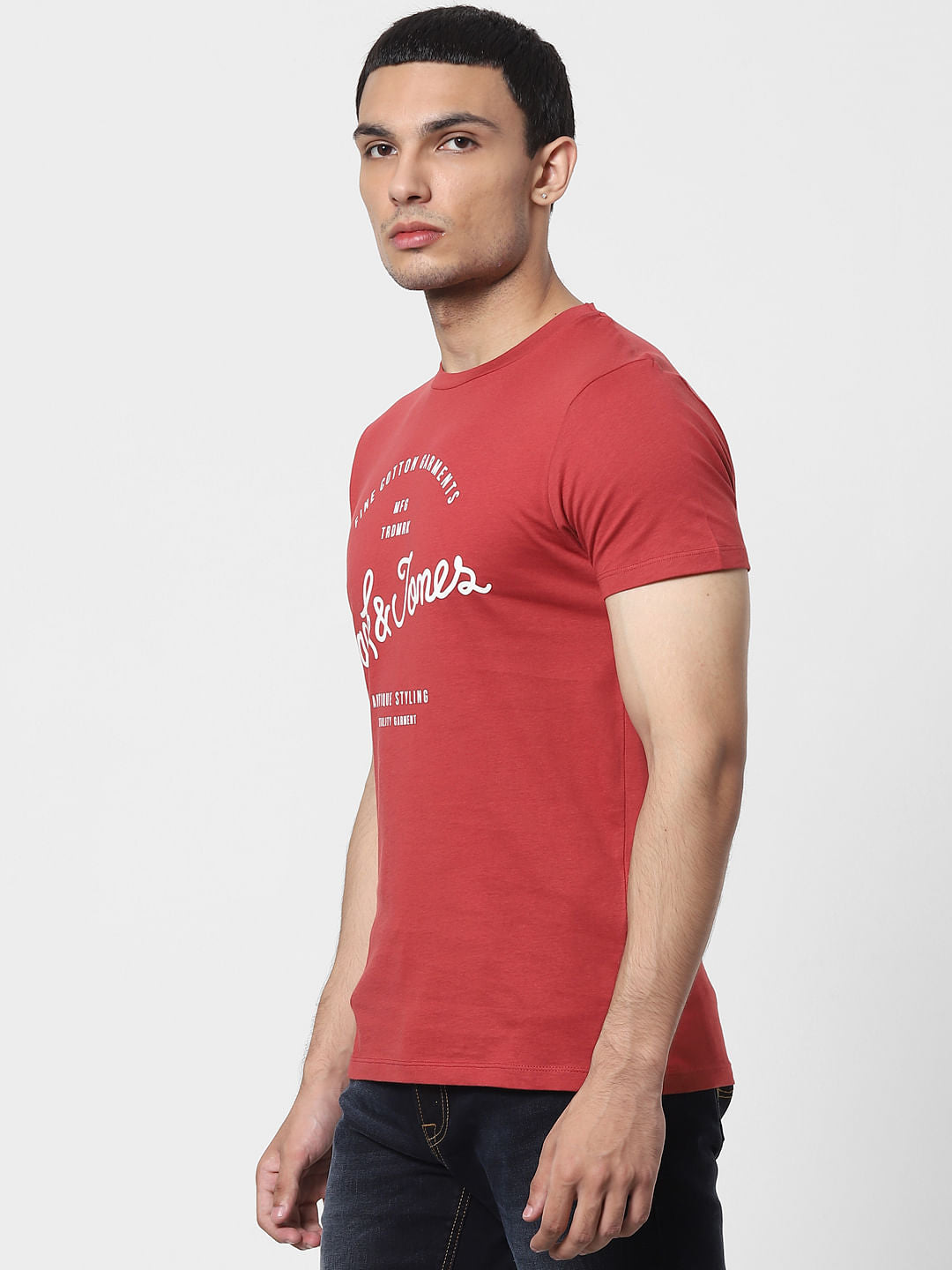 Brick Red Logo Print Crew Neck T-shirt