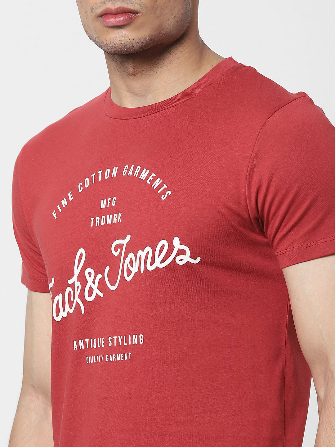 Brick Red Logo Print Crew Neck T-shirt