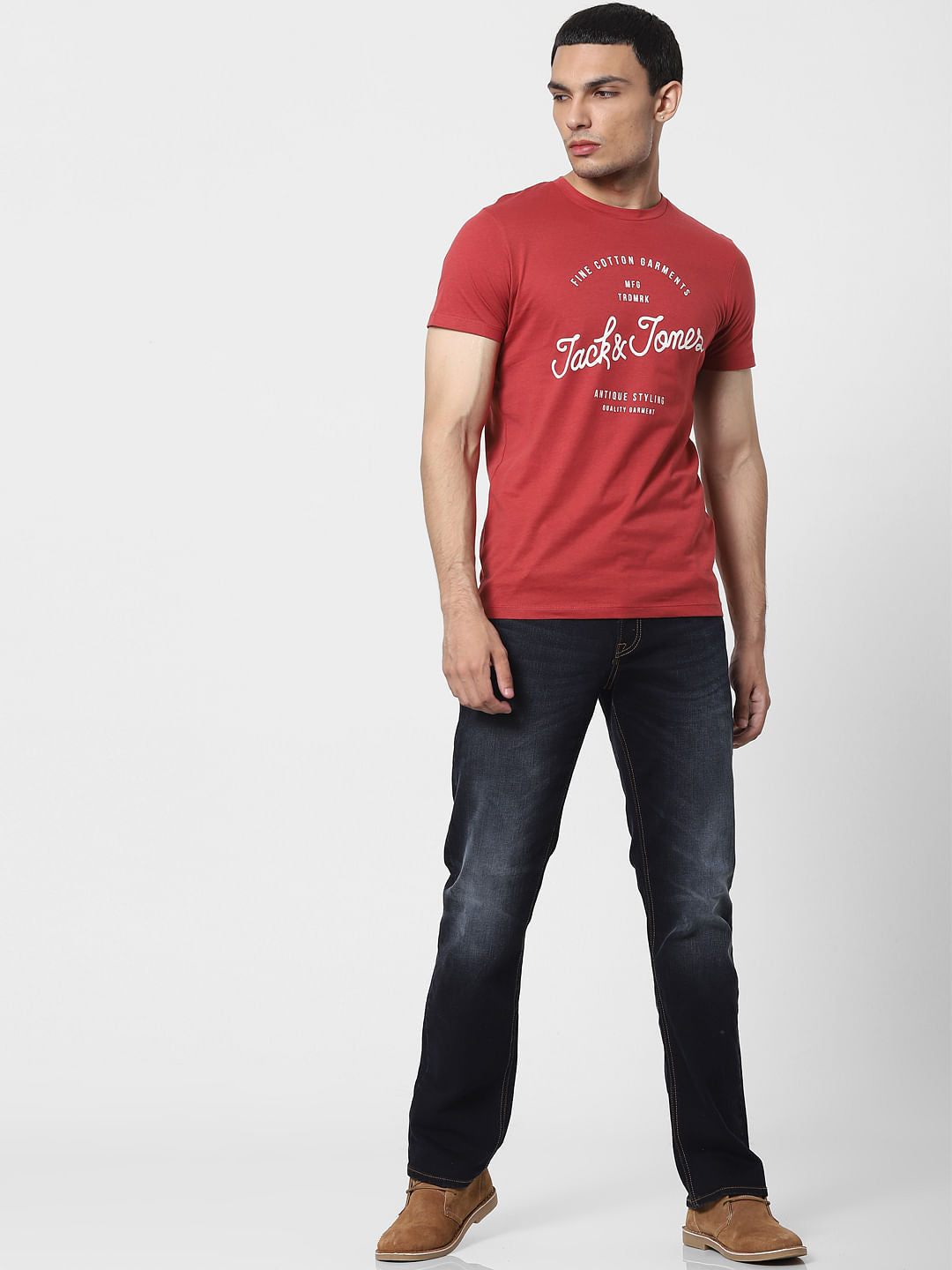 Brick Red Logo Print Crew Neck T-shirt