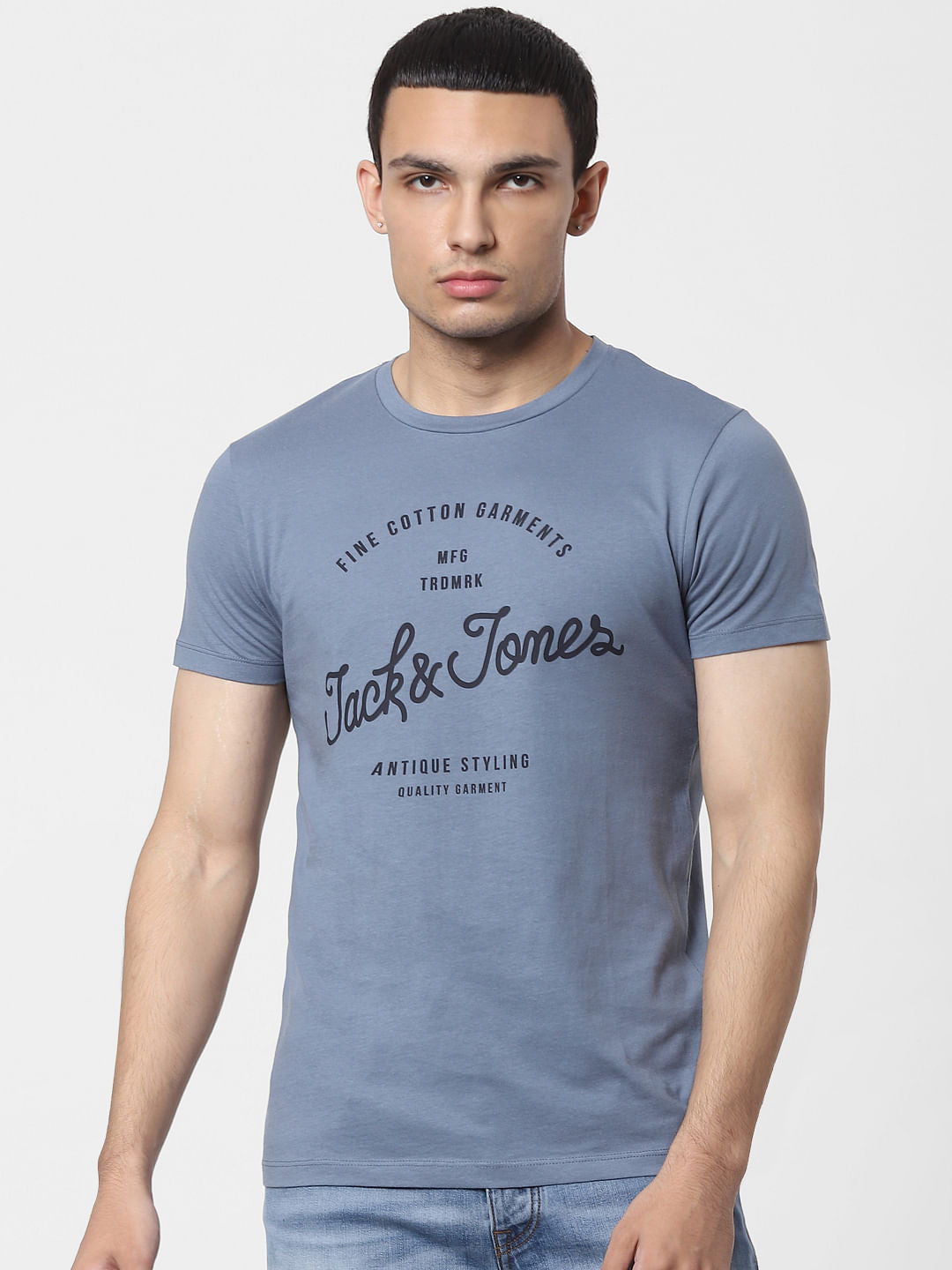 Blue Logo Print Crew Neck T-shirt