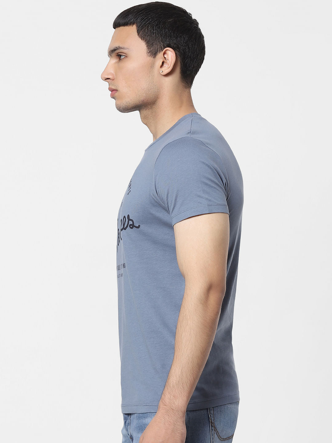 Blue Logo Print Crew Neck T-shirt