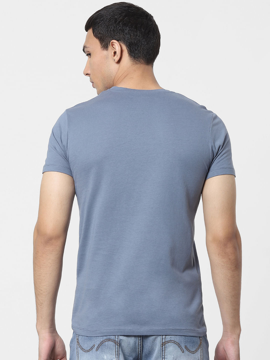 Blue Logo Print Crew Neck T-shirt