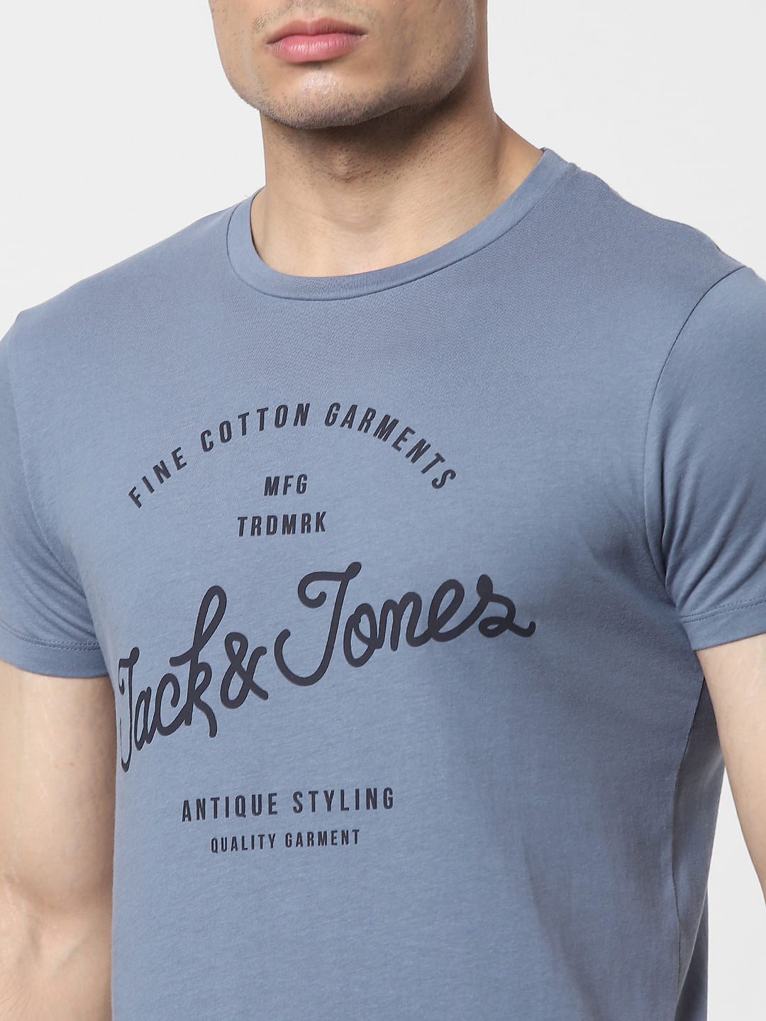 Blue Logo Print Crew Neck T-shirt