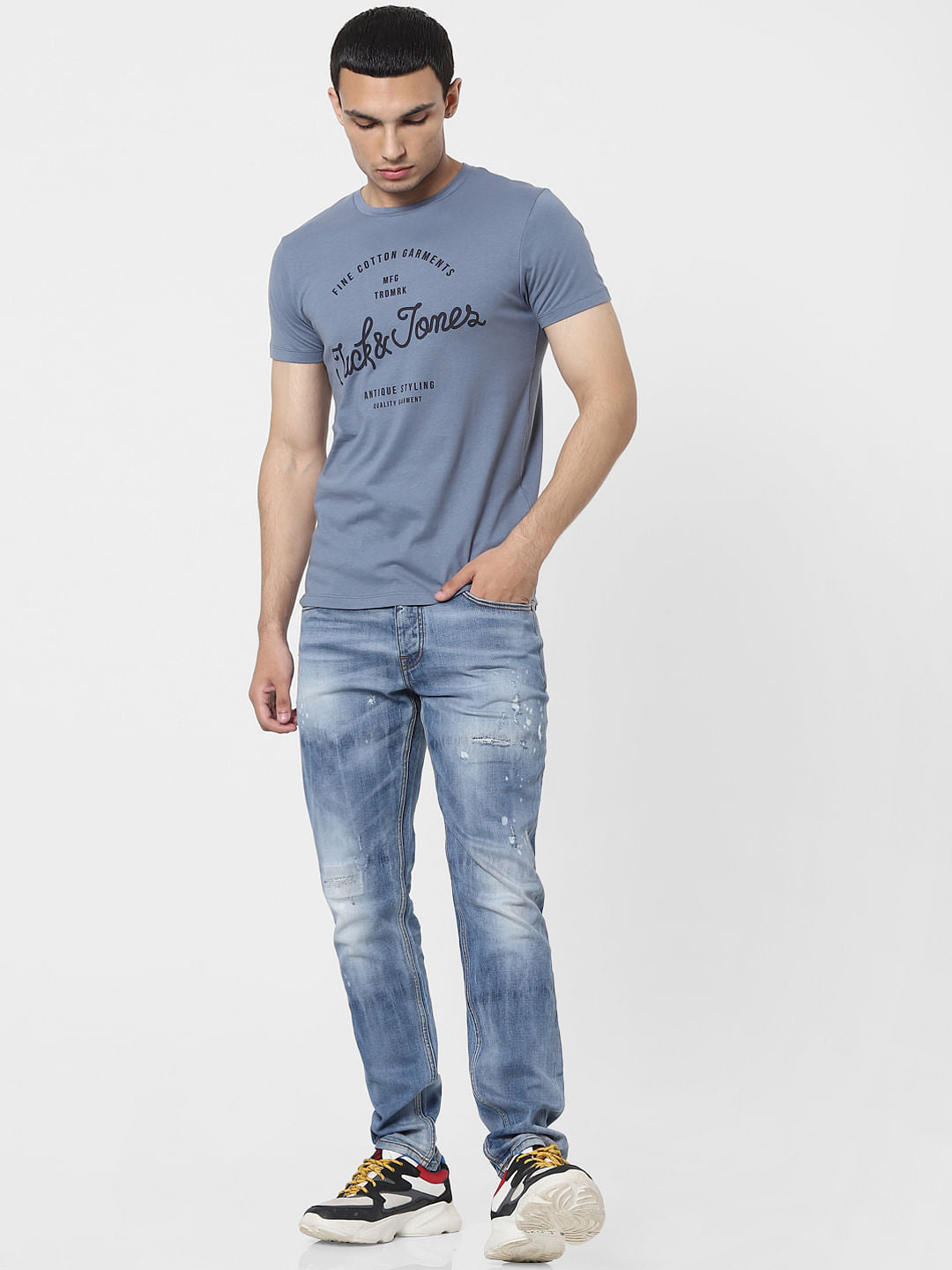 Blue Logo Print Crew Neck T-shirt