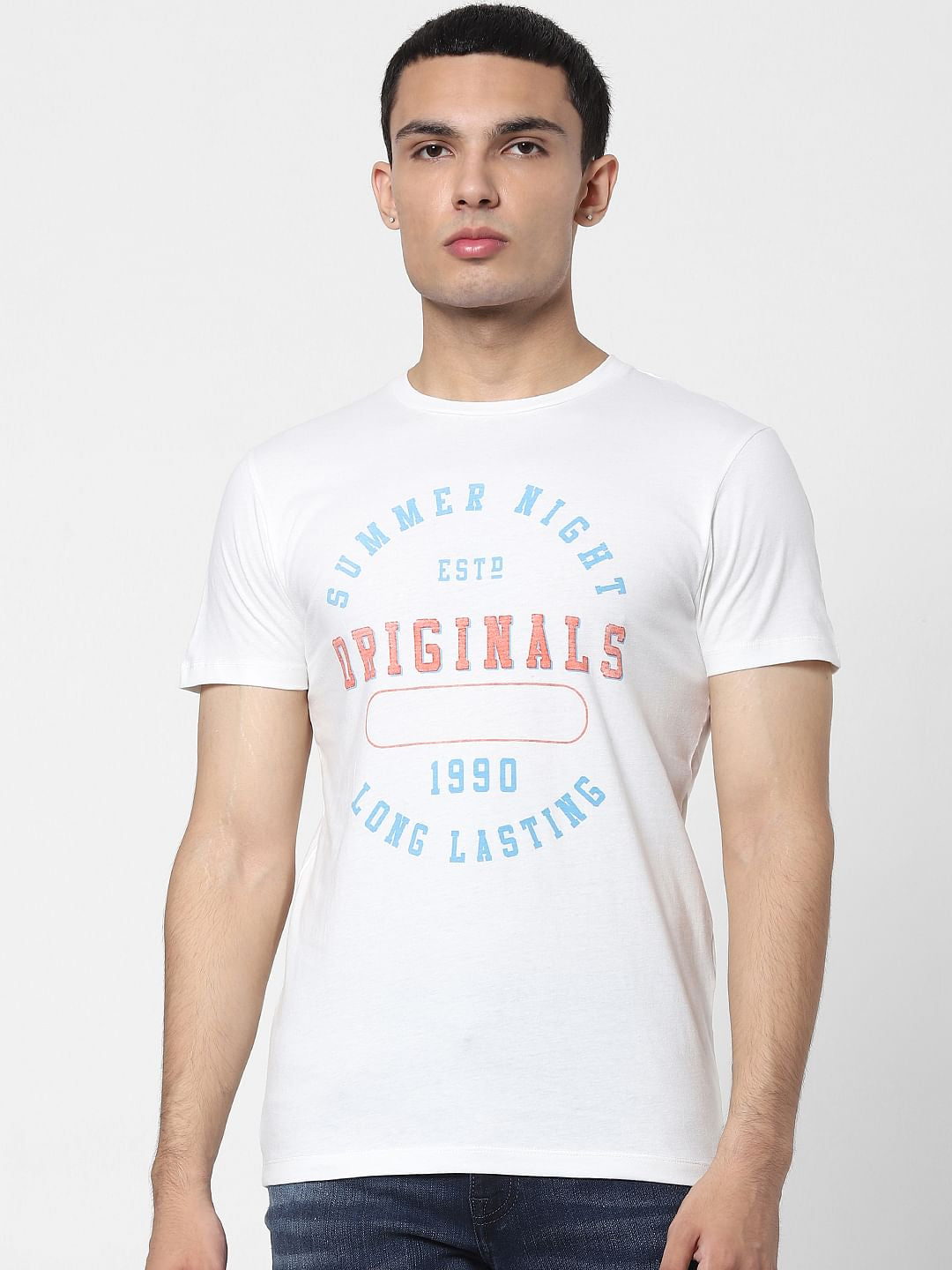White Text Print Crew Neck T-shirt