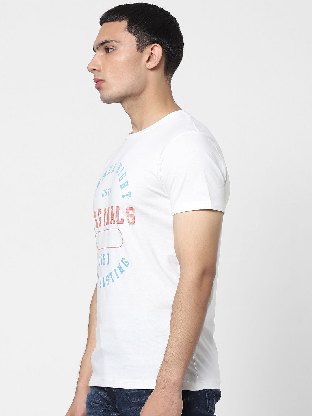 White Text Print Crew Neck T-shirt