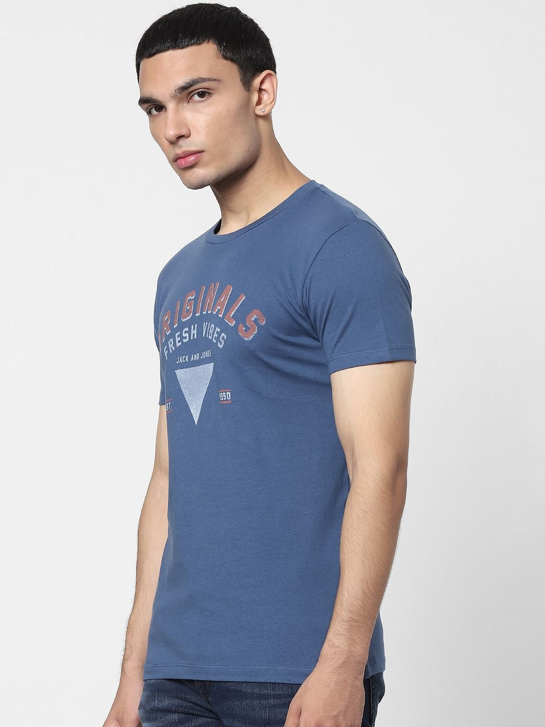 Blue Text Print Crew Neck T-shirt