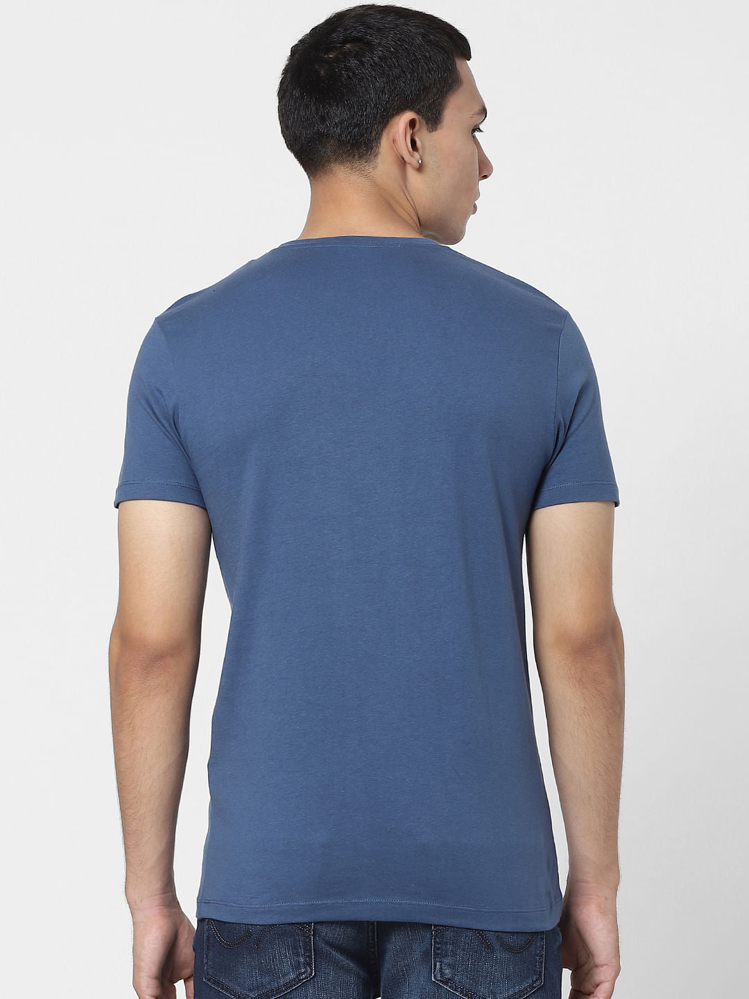 Blue Text Print Crew Neck T-shirt