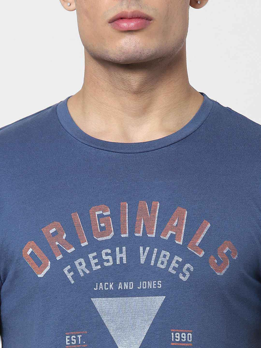 Blue Text Print Crew Neck T-shirt