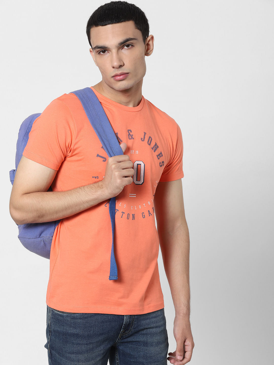 Orange Logo Print Crew Neck T-shirt - S