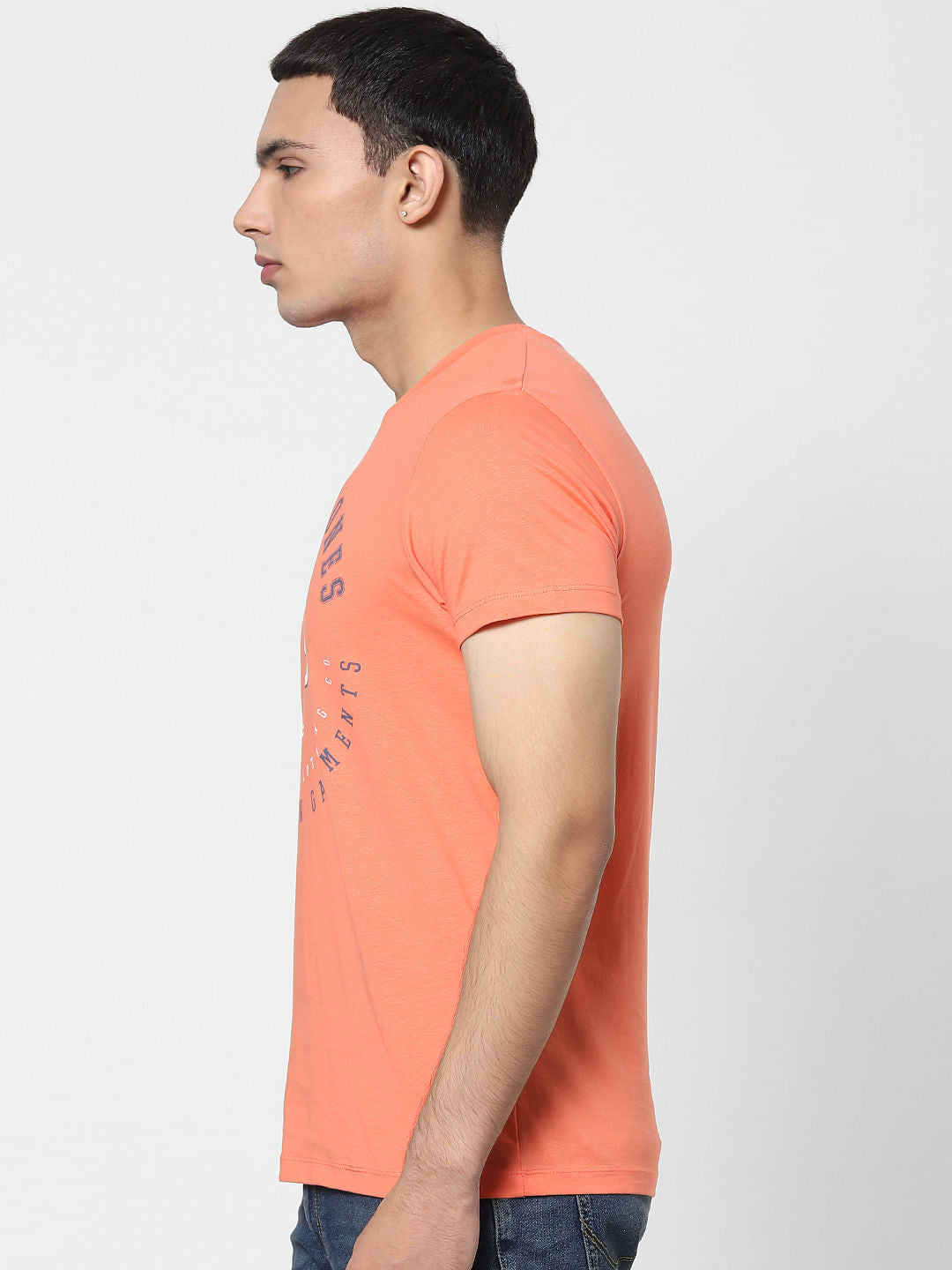 Orange Logo Print Crew Neck T-shirt