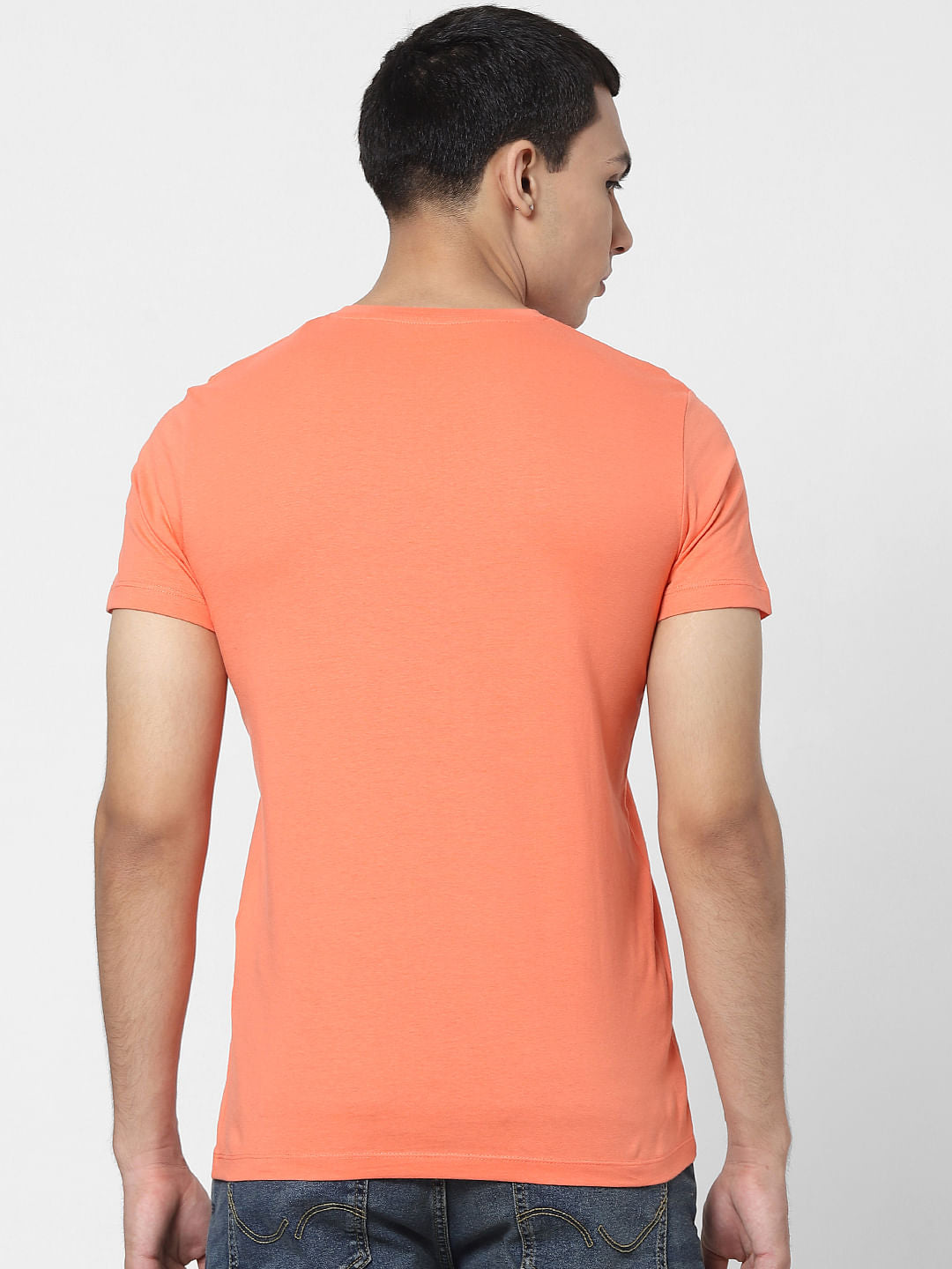 Orange Logo Print Crew Neck T-shirt