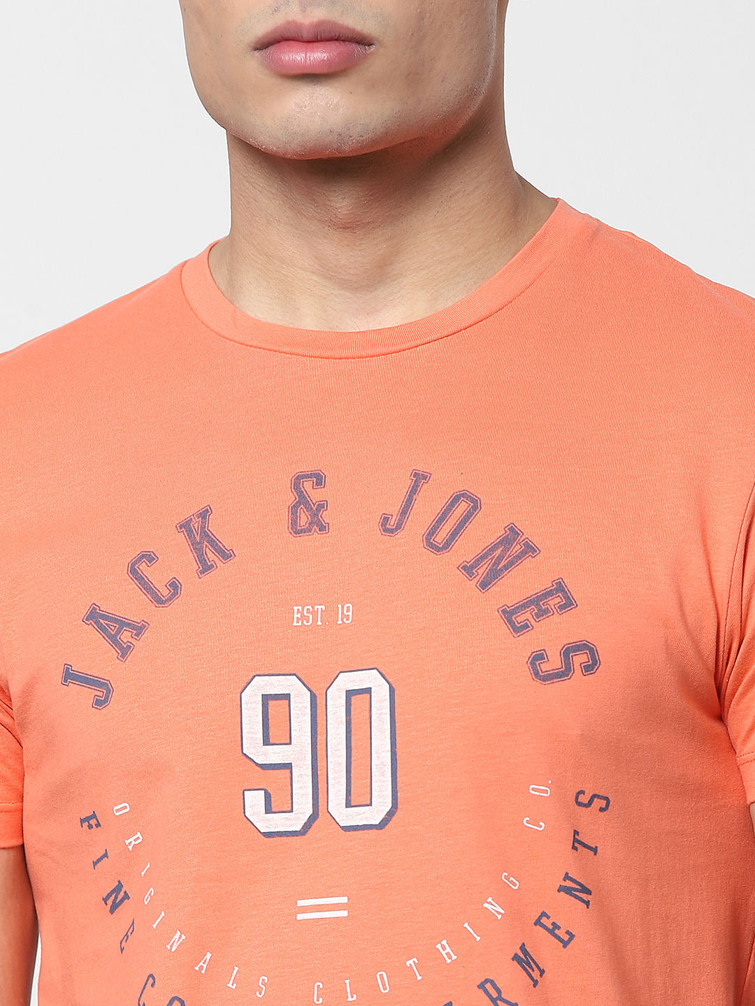Orange Logo Print Crew Neck T-shirt