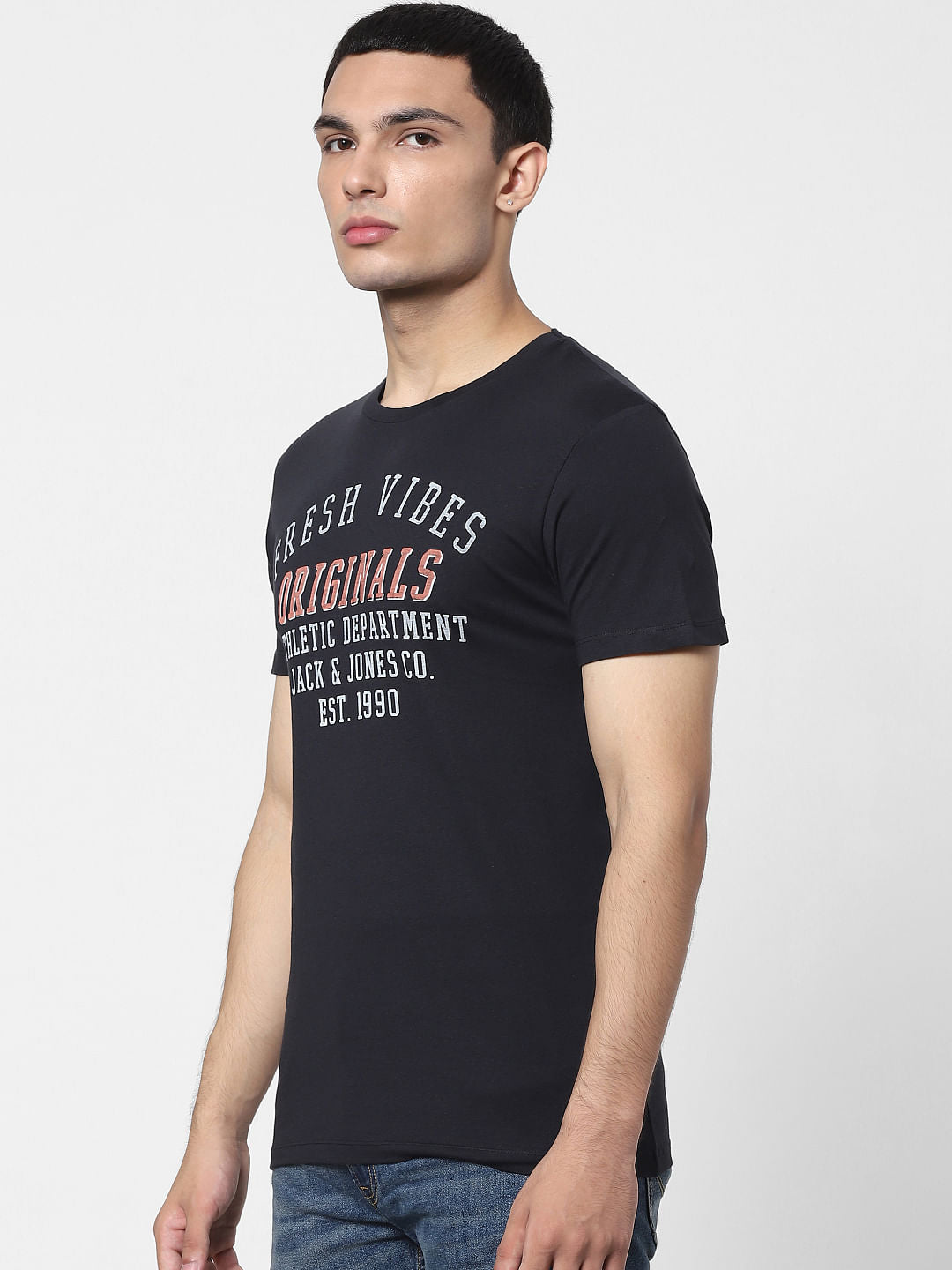 Black Text Print Crew Neck T-shirt