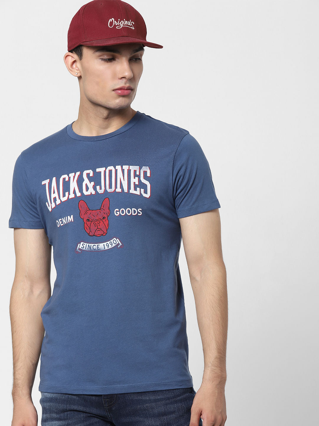 Blue Logo Print Crew Neck T-shirt - S