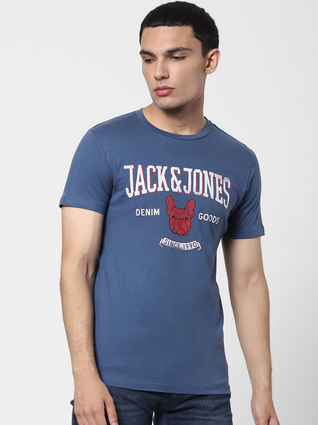 Blue Logo Print Crew Neck T-shirt