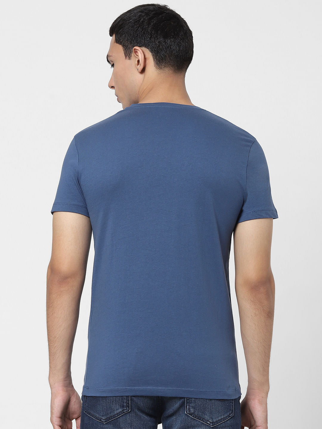 Blue Logo Print Crew Neck T-shirt