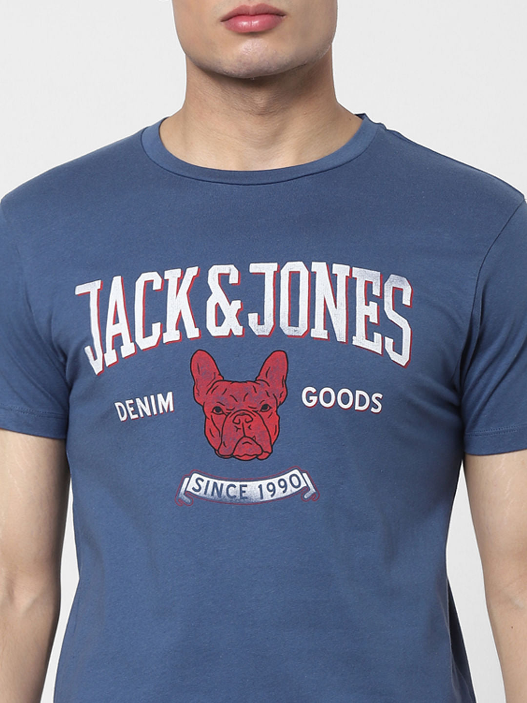 Blue Logo Print Crew Neck T-shirt